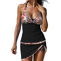 riou Tankinis Mujer Baño dos Piezas Pantalón Elegante con Relleno Bikini BañAdores Dividido Pantalones De Baño Bikini Set Chica Retro Estampado Swimwe precio