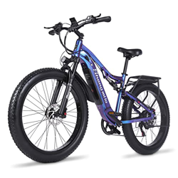 Shengmilo Bicicleta eléctrica, Bicicletas eléctricas de 26"Fat Tire para Adultos, Bicicleta de montaña eléctrica de suspensión Completa con Marco de a en oferta