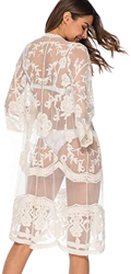 Shuanghao Verano Mujer Encaje Ropa Vestido de Playa Sexy Camisolas y Pareos de Bikini Baño Largo Suelto V Cuello Suave Cómodo Floral Gasa Traje Camise precio