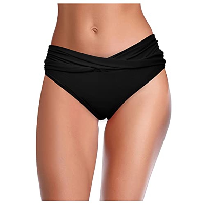 RYTEJFES Bikini para mujer, estilo retro, color negro, cruzado, para la playa, control abdominal, monocolor, sexy, para verano, ropa de playa, Negro ,