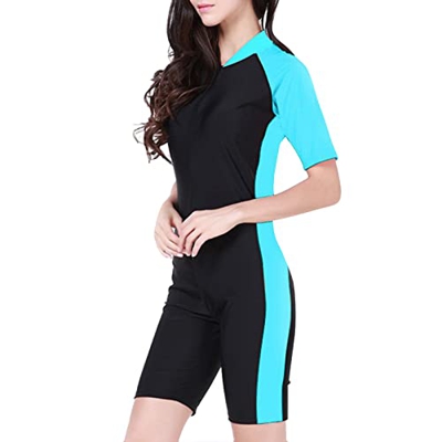 VEMOW Bañador Deportivo para Mujer Traje de Baño de Una Pieza, Traje de Surf Mangas Corta de Protección Solar Surf Wear, Traje de Neopreno Estampado p