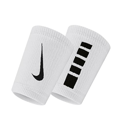 Nike Elite Doublewide Wristband - Par de puños de tenis largos Swoosh de doble ancho (blanco) precio