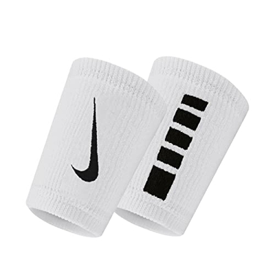 Nike Elite Doublewide Wristband - Par de puños de tenis largos Swoosh de doble ancho (blanco)