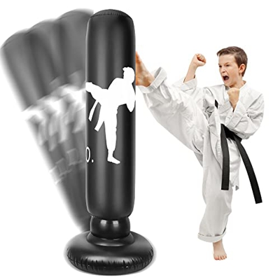 Saco de boxeo para niños, 160 cm, saco de boxeo inflable para niños, equipos deportivos en casa, columna de boxeo, saco de arena para practicar ejerci
