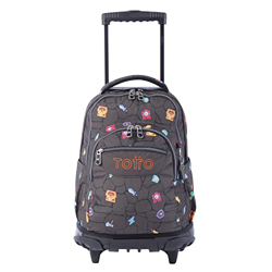 TOTTO Mochila escolar con ruedas estampado videojuego Renglones de color Negro características