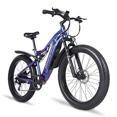 Shengmilo New-MX03 Fat Tire Bicicleta eléctrica para Adultos, 26" Bicicleta de montaña eléctrica con suspensión Completa, Marco de aleación de Alumini