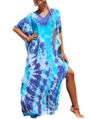 Tyidalin Kaftan Vestido Maxi Largo Playa Mujer Verano Estampado Camisolas y Pareos Bohemio Kimono Cover Ups (Color 34, Talla única)