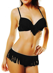 Bikini de dos piezas para mujer con flecos Push Up – Moda y a la moda Negro L en oferta