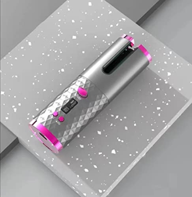 Portable&Rechargeable Hair Curler Automatic Cordless Curling Iron Wireless Hair Curler with LCD Temperature Display and Timer (Black)