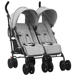 vidaXL Carrito para Gemelos Cochecito Sillita Gemelar Silla de Paseo Canasta Niños Reposapiés Ajustable Dosel Plegable de Acero Gris Claro características