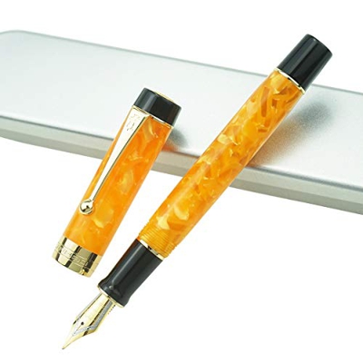Jinhao 100 Centennial - Pluma estilográfica de resina de mármol, iridio, punta media, acabado dorado, bolígrafo para oficina