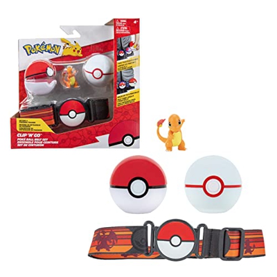 Bandai - Pokémon - Cinturón Clip 'N' Go - 1 cinturón, 1 Bola de poké, 1 Primera Bola y 1 Figura de 5 cm Salamèche (Charmander) - Accesorio para disfra
