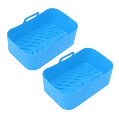 Jakoo Olla para Freidora de Silicona, 2 Piezas, FáCil de Limpiar, Cesta para Freidora de Silicona con Cepillo para Cocina (Azul)