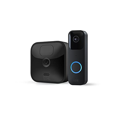 Blink Outdoor | Cámara de seguridad HD inalámbrica y resistente a la intemperie, 1 cámara + Blink Video Doorbell | Audio bidireccional, vídeo HD, con