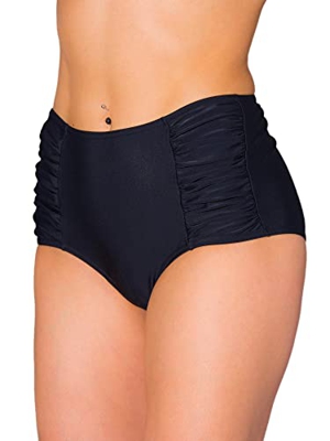 Aquarti Bragas de Bikini Talle Alto y Frunce Lateral - Mujer, Negro, 46