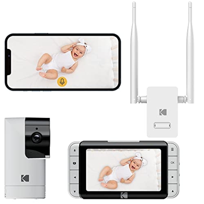 KODAK Cherish C525P Smart Video Baby Monitor + R100 Baby Monitor Range Extender - Cobertura Avanzada (hasta 1500 pies), cámara de paneo e inclinación 