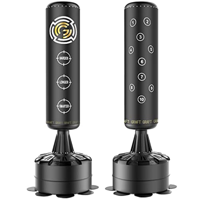 Saco de boxeo de pie de 6 pies, bolsa de boxeo pesada con objetivos (negro/dorado) (marrón clásico)