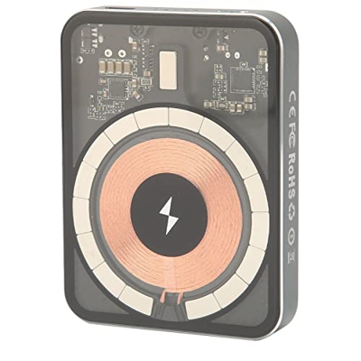 GOWENIC E44a Mini Banco de Energía Magnético de 5000 MAh, Banco de Energía de Carga Rápida con Carcasa Transparente, Sensor de Temperatura NTC Incorpo