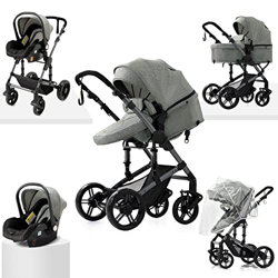 Sillas de Paseo 3 en 1 Cochecito de bebé Cochecito de bebé reclinable Cochecito de bebé plegable Cuna de bebé Cochecito de recién nacido (gris 588) en oferta