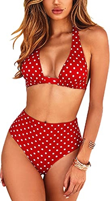 UMIPUBO Bikini de Mujer Conjunto de 2 Piezas de Cuello Halter Traje de Baño Bañador de Baño Conjunto de Bikini de Playa Cintura Alta Bra Tops y Bragui
