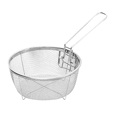 Cesta para freír de acero inoxidable con asa extraíble, cestas redondas para patatas fritas, soporte para freír, vajilla para cocina