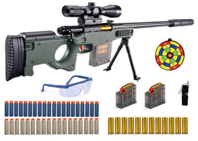 RIVIAX Pistola Juguete Verde Dardos Espuma Niño/a +6 Años, Fusil Francotirador Desmontable Cerrojo Manual con Casquillos + 40 Flechas, Gafas Seguridad