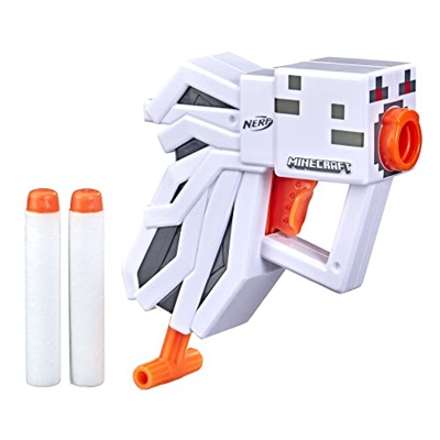 NERF MicroShots Minecraft Ghast Mini Blaster, diseño de Minecraft Ghast Mob, Incluye 2 Dardos Oficiales Elite, Mango de cebado extraíble, Multicolor