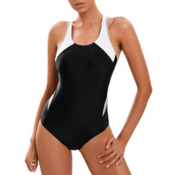 Veranohub Traje de baño Deportivo de una Pieza para Mujer, Espalda Cruzada, bañador Moldeador de Cuerpo(Negro/Gris/Blanco,EU46) precio