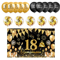 (1+15) Decoración para Cumpleaños 18 Escrita en Español 1 Pancarta Feliz Cumpleños 18 Decoración 18 Años Negro Oro Happy Bithday Fondo Cartel con15 Gl precio