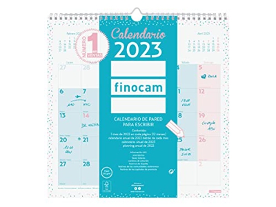 Finocam - Calendario 2023 Chic de Pared para Escribir Enero 2023 - Diciembre 2023 (12 meses) Chic Turquesa Español