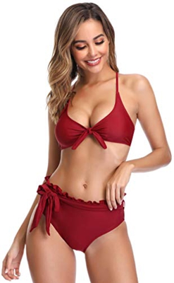 SHEKINI Top de Tubo para Mujer Parte Posterior Inferior Bikini Arco Cintura Media Orejeras Traje de baño Cinturón de Lazo Desmontable Conjunto de Traj