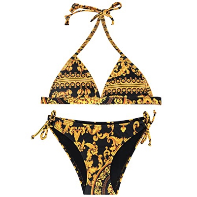 Nogigit Bikinis Mujer 2022, Bikini Brasileño Deportivo Push Up Retro Empuja hacia Arriba Dos Piezas Acolchadas Lunares/Rayas/Cristal Impresa Ropa de P