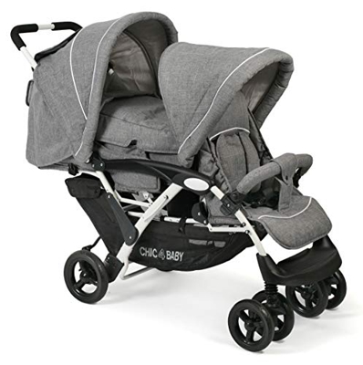 CHIC 4 BABY 275 60 Duo - Cochecito doble para hermano, incluye capazo y protector de lluvia, color gris y blanco