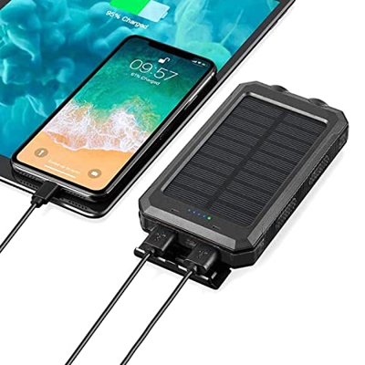 Cargador Solar Portátil para Exteriores 20000 mAh, Potente Banco de Energía Solar con Panel Solar y Linterna LED con 2 Puertos USB Batería Externa Imp