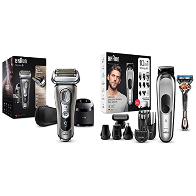 Braun Serie 9 9385cc de última generación, afeitadora de barba eli & oacute;n de limpieza y carga, funda de cuero, grafito, idea de regalo para hombre