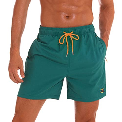 JustSun Bañador Hombre Bañadores Surferos Bañador Corto Hombre Natacion Traje de Baño Secado Rápido Impermeable con Bolsillo Cremallera Verde L