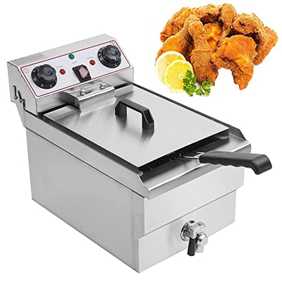 Dushiabu Freidora Comercial, Freidoras Eléctricas De 3000W con Cestas Y Limitador De Temperatura, Gran Capacidad De 16 L, Freidora De Aceite De Encime