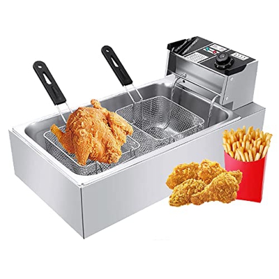 Dushiabu Freidora Comercial, Freidoras Eléctricas De 3000W con Cestas Y Limitador De Temperatura, Gran Capacidad De 22 L, Freidora De Aceite De Encime