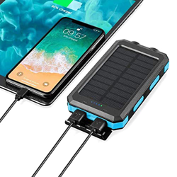 Cargador Solar Portátil para Exteriores 20000 mAh, Potente Banco de Energía Solar con Panel Solar y Linterna LED con 2 Puertos USB Batería Externa Imp en oferta