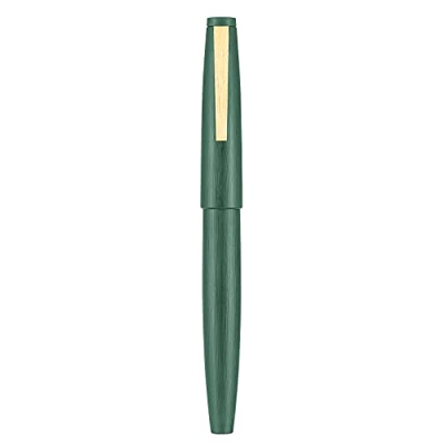 Jinhao 80 Pluma estilográfica de fibra verde cepillada, punta extra fina con convertidor y juego de bolsa pequeña para bolígrafo (clip dorado)