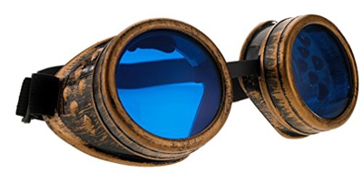 4sold Steampunk Blue Lenses Black Cyber Goggles Rave Goth Vintage Victorian Sunglasses Welding Cosplay Vintage Rustic Hippy Party Fancy Dress with set