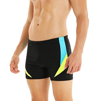 WHCREAT Bañadores de Hombre, Traje de Baño de Secado Rápido Pantalones Cortos de Natación Elásticos, Azul Amarillo, M