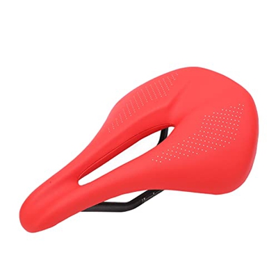 Agatige Sillín de Bicicleta de 155mm, sillín de Cuero de Fibra de Carbono, cojín de Asiento Rojo para Bicicleta de montaña, Accesorios para sillín de 