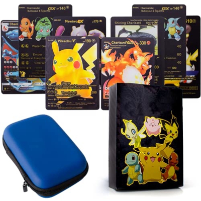 55 Cartas Pok Negras Gold V VMAX Alto Poder. Tarjetas Coleccionables de PVC Brillante Color Negro Edición Limitada