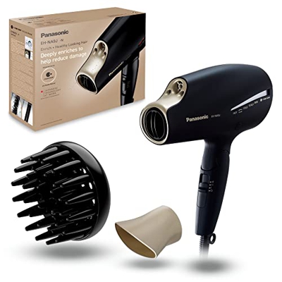 Panasonic NA9J-N825 Secador de Pelo Plegable con Nanoe y Tecnología Doble Mineral, Incluye una Boquilla Secado y Peinado Duick y Difusor, Reduce el Da