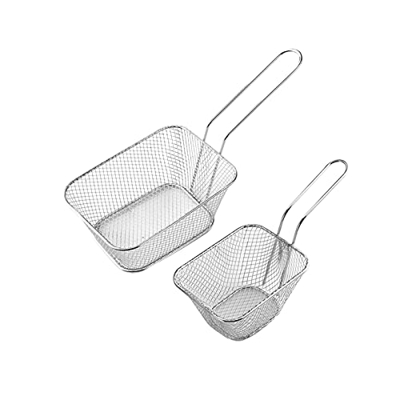 Colador de malla fina de acero inoxidable con asa, tamiz para freír patatas fritas, cesta de escurridor de frutas y verduras (rosa) (plata)