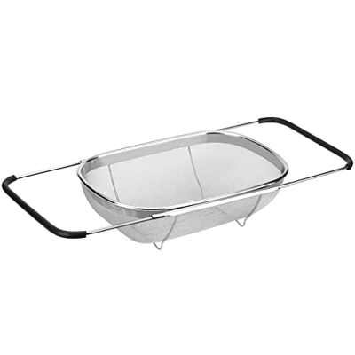 Cesta de colador de pasta para escurridor de frutas, fregadero de acero inoxidable, mango de goma expandible cesta de lavado de verduras (A) (A)