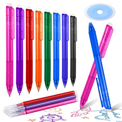 BBLIKE Bolígrafos borrable, 8 bolígrafos borrables y 8 recambios de bolígrafo, bolígrafos de gel borrables, punta de 0,7 mm, rotuladores con goma para