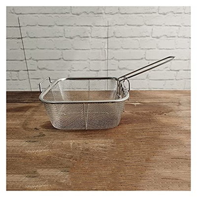 Cesta coladora de acero inoxidable, cesta de freír con filtro de malla, espumadora de aceite con asa, cesta para blanquear patatas fritas (plata) (pla