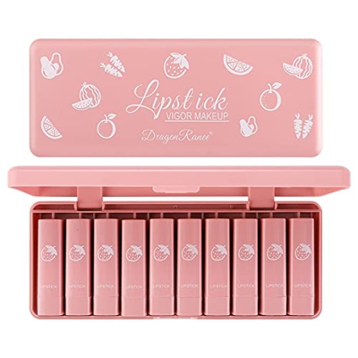 Maquillaje Por Mayoreo Cute Lip 10 Set Pink Small Color Lipstick Antiadherente Set Fruit Sample Mini Gloss Box Caja pequeña Regalo Impermeables -Proof